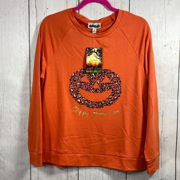Pumpkins & Potions Happy Halloween Leopard Pumpkin Sweatshirt Orange Size M - Picture 1 of 12